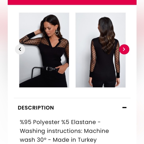 Black pullover blouse with polka dotted shoulder and arms. Size 42 or Medium - Picture 3 of 10